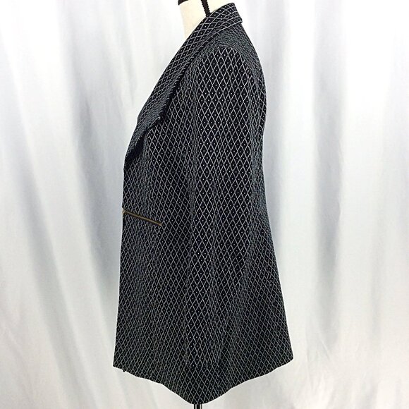 Black Label Evan Picone Open Trench Blazer Jacket 10 Black Diamond Plaid Gold - Picture 4 of 10